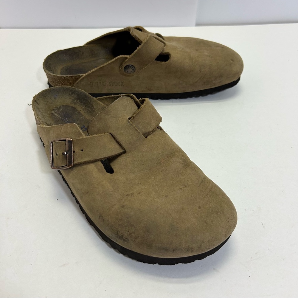 Birkenstock Clogs Boston Tan Suede size 6 - 6.5, 37 worn, see pics